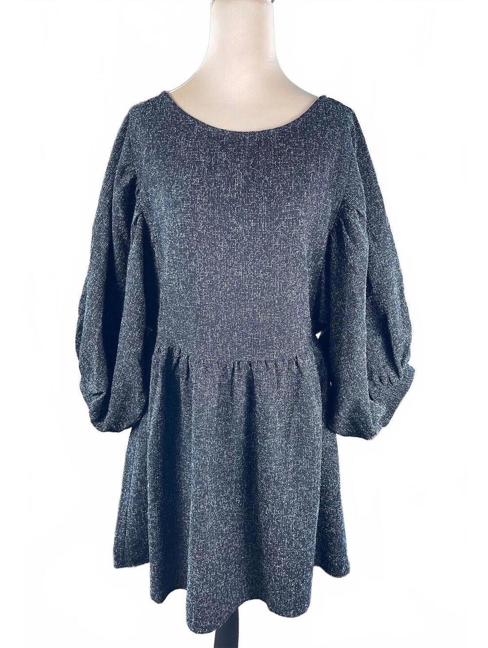 Promesa Women's Black Textured Balloon Sleeve Dress Size S Business Casual